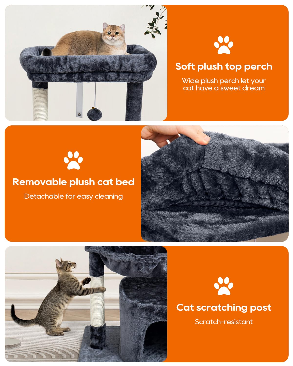 SYANDLVY basket lounger on cat tree provides a soft resting area