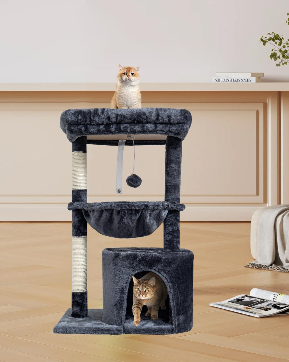 SYANDLVY cat tree with hanging ball for interactive play