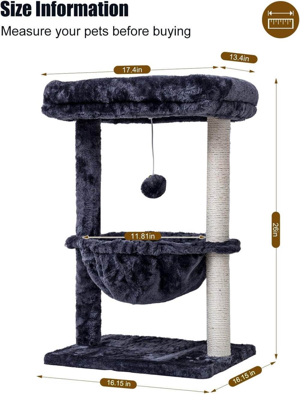 SYANDLVY Small Cat Tree natural sisal posts satisfy scratching instincts.