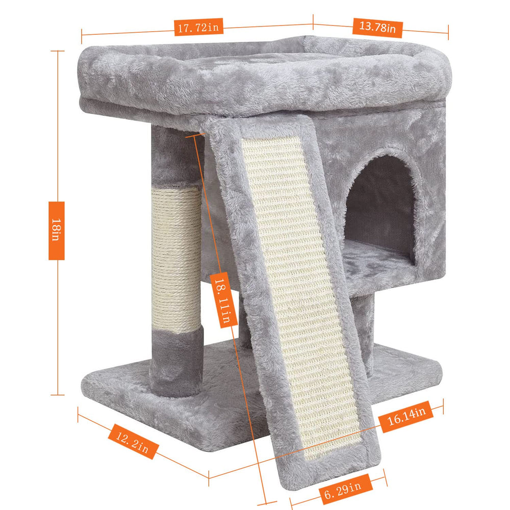 SYANDLVY light grey cat tree scratching post protects furniture while satisfying claws.
