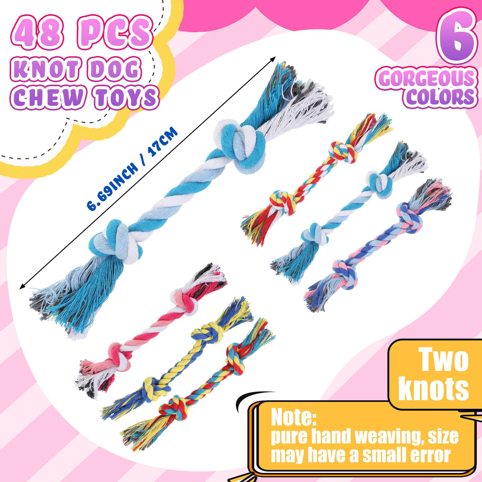 Syhood 2-knot cotton puppy rope showing teething and tug play.
