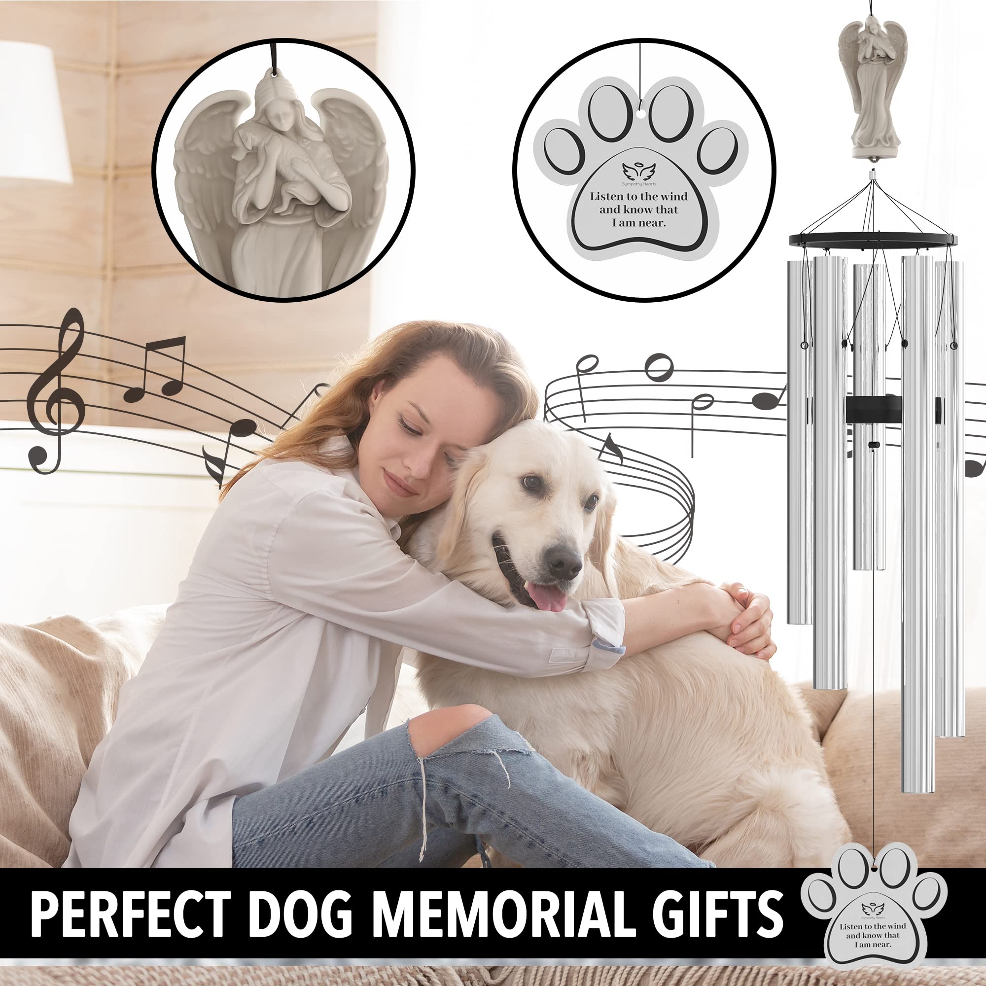 SYMPATHY HEARTS paw-shaped wind catcher provides a visual tribute to a beloved canine.