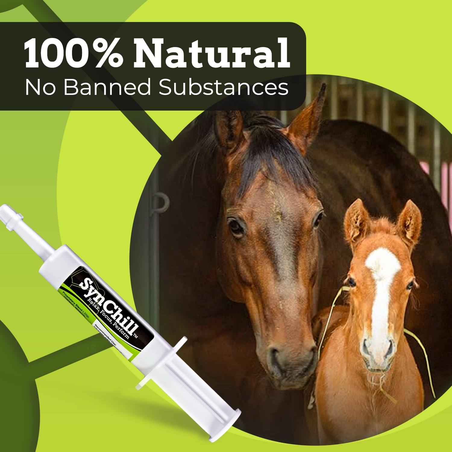 SynChill amber gel texture highlights natural, plant-based formula for horses