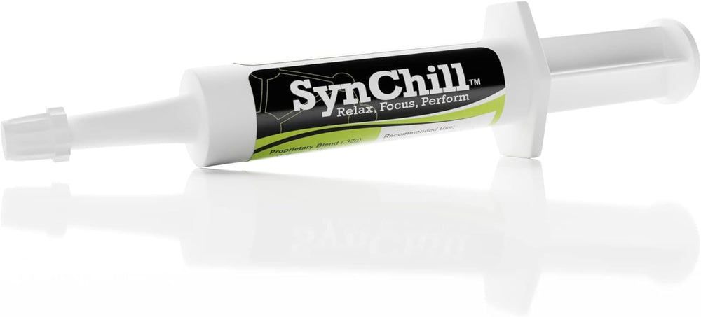 SynChill Equine gel bottle pour demonstrates easy, drug-free calm support during training