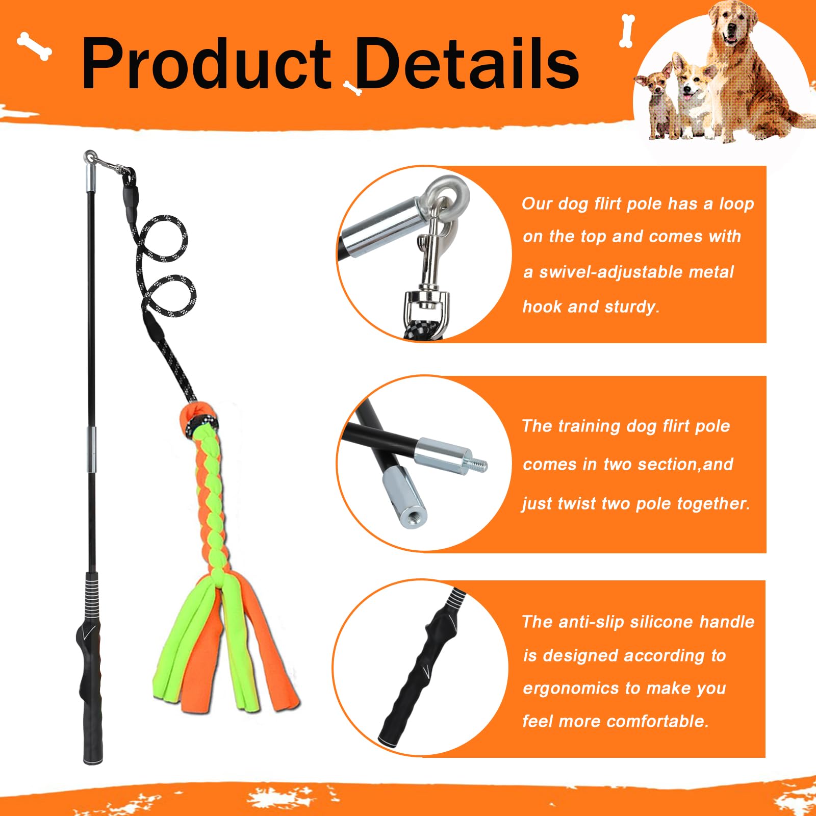 SYOOY Flirt Pole with sturdy non-slip rope enhances safe, controlled play.
