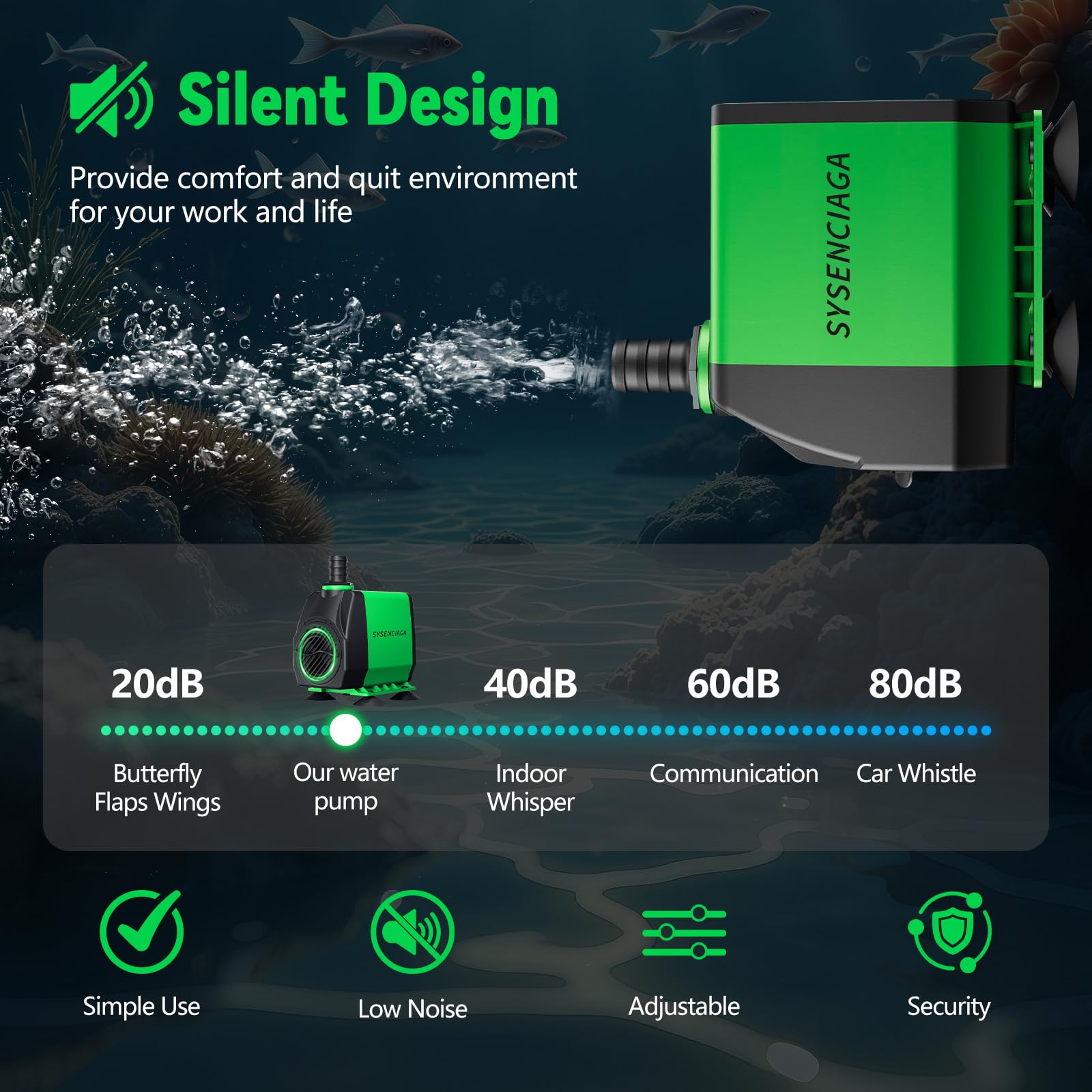 SYSENCIAGA ultra-quiet motor reduces noise in live setups.
