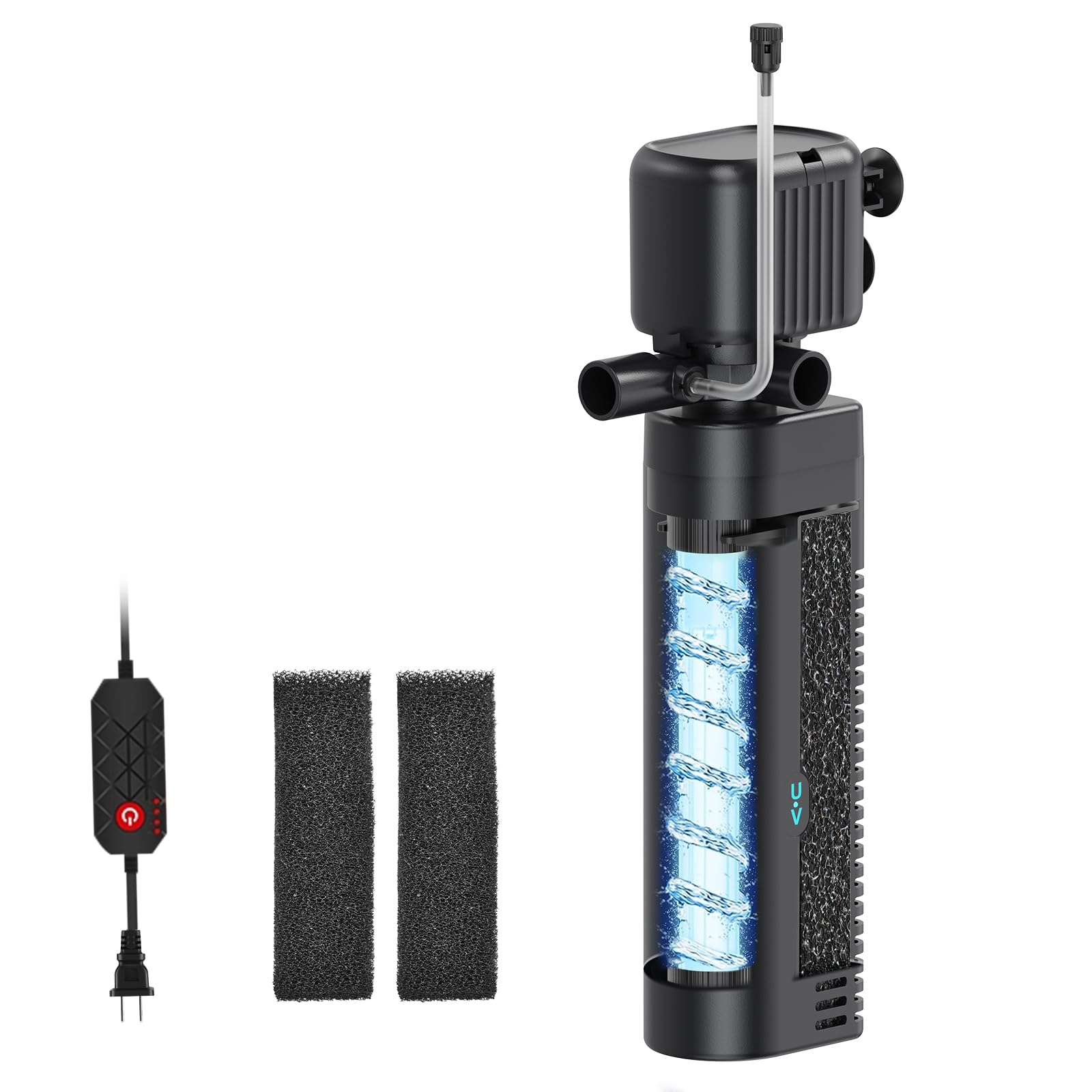 SYSENCIAGA aquarium filter UV 450GPH in tank setup for crystal-clear water.