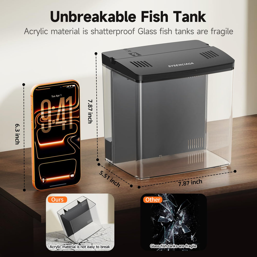 SYSENCIAGA desktop tank with LED colors creates vivid mood lighting.