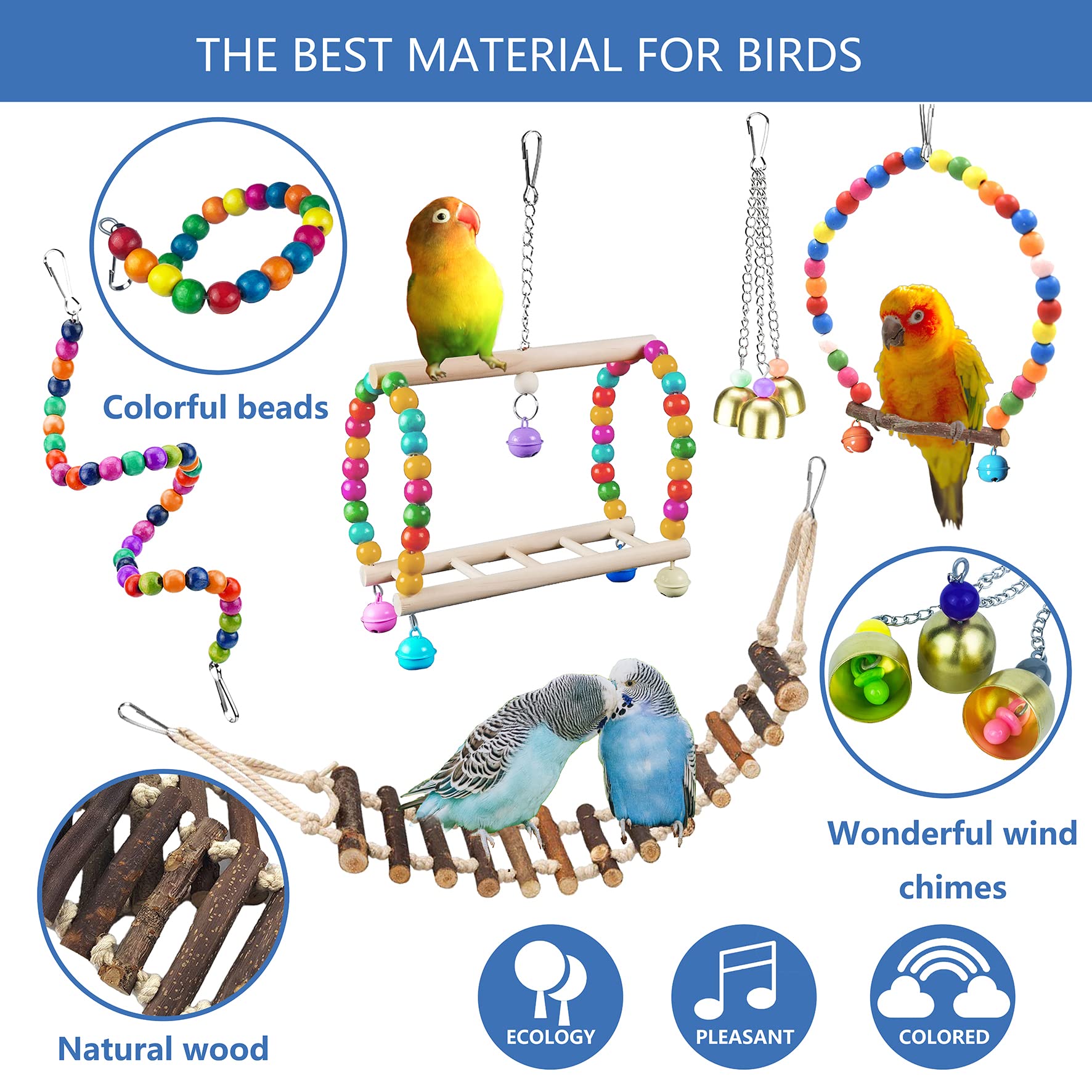 Sysmashing parrot swing with safe bells for interactive play.