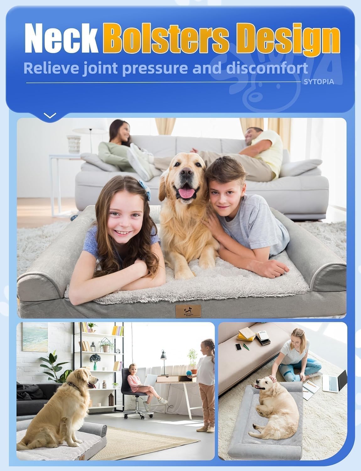 Sytopia large dog on 42-inch bed demonstrates size suitability.