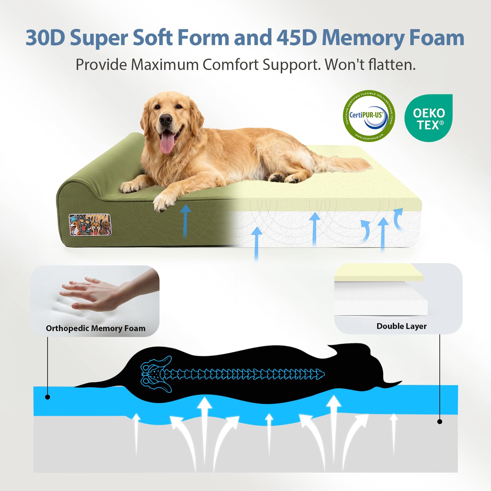 Sytopia bed with ergonomic headrest and built-in pillow supporting the neck