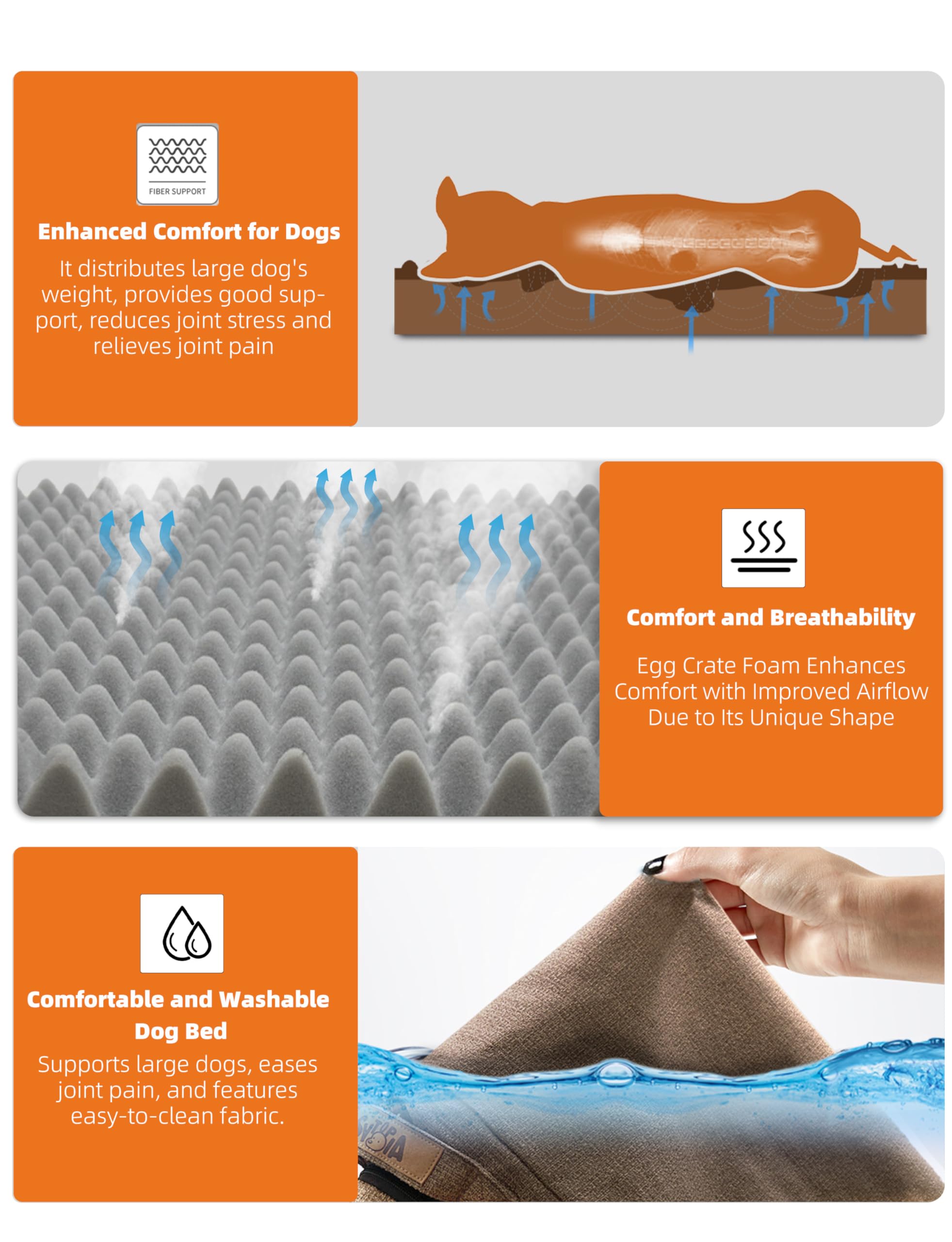 Sytopia brown fabric bed designed for large dogs and durable use.