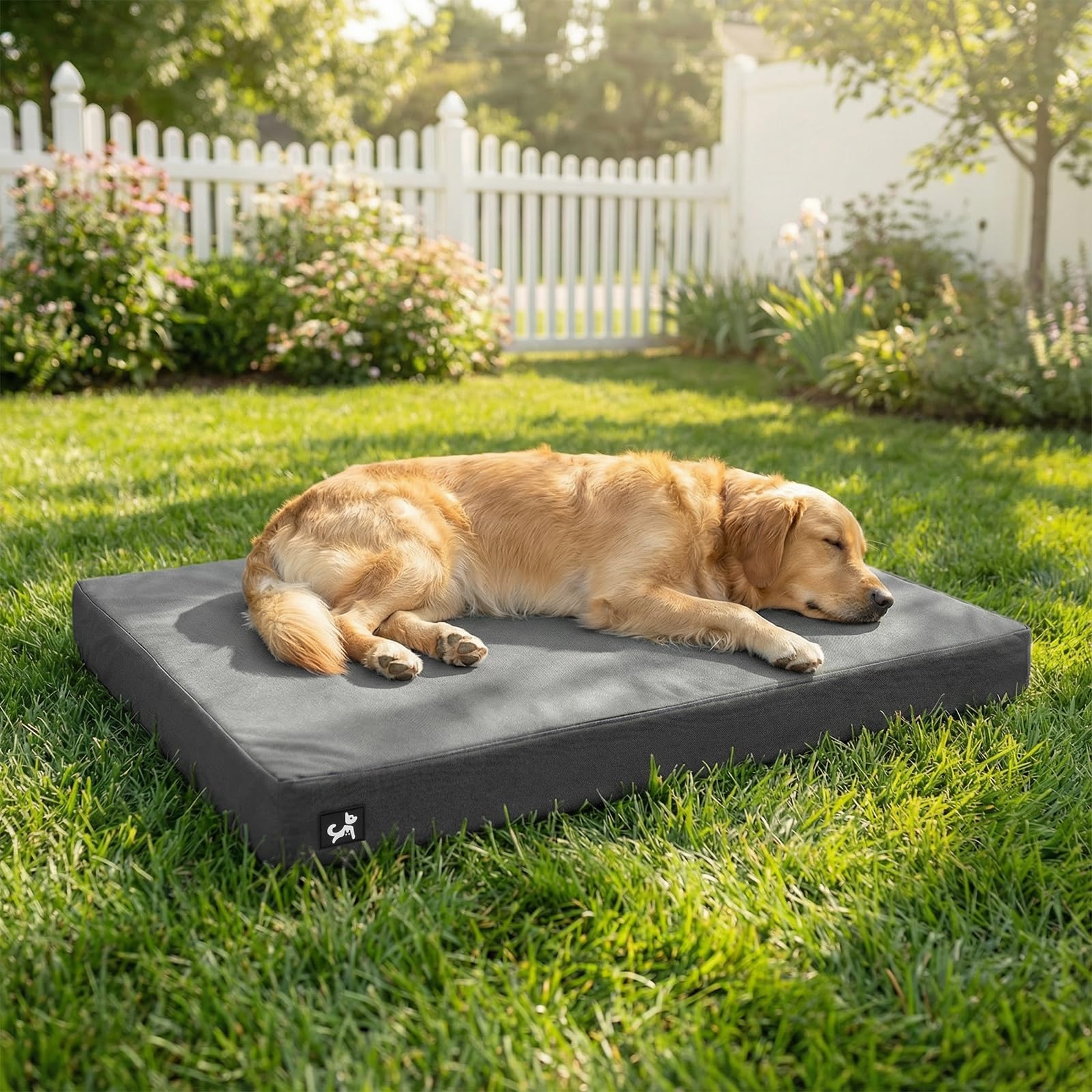 Sytopia 42 inch indestructible dog bed with chew resistant canvas for large chewers.