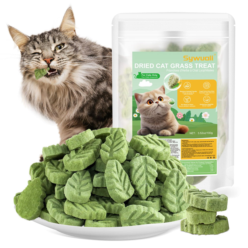 SYWUAII cat grass treats package front highlighting natural ingredients for healthy snacking.