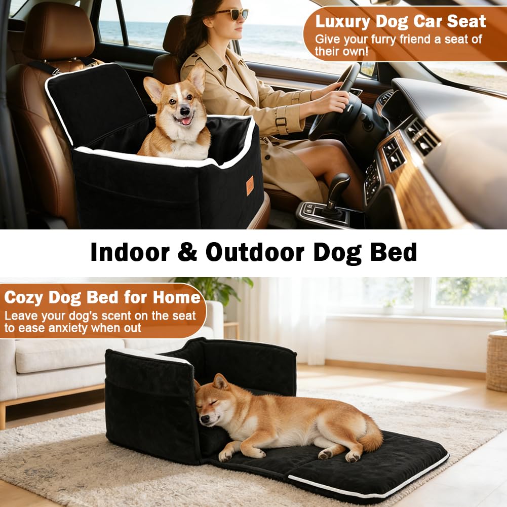 SZEE Dog Car Seat with metal chains secures harness and headrest