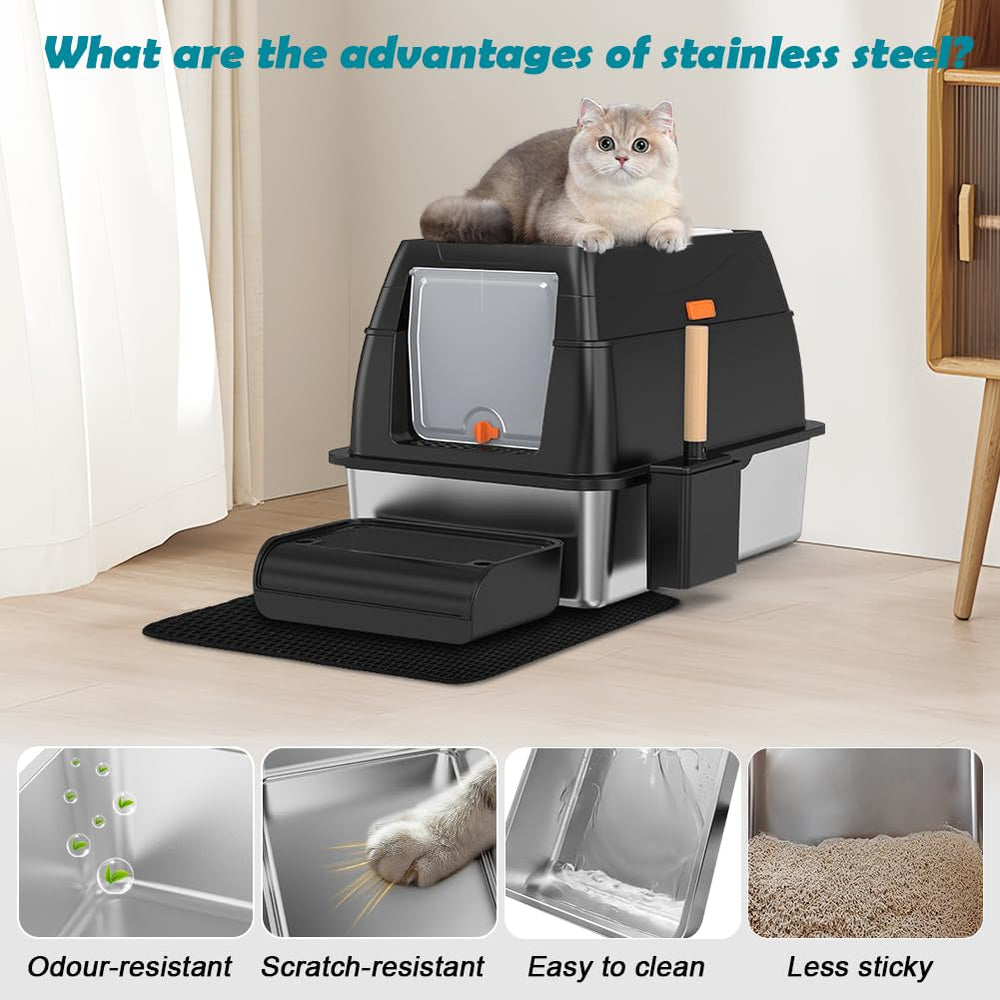 SZEE XL litter box with mat and step demonstrates reduced litter tracking