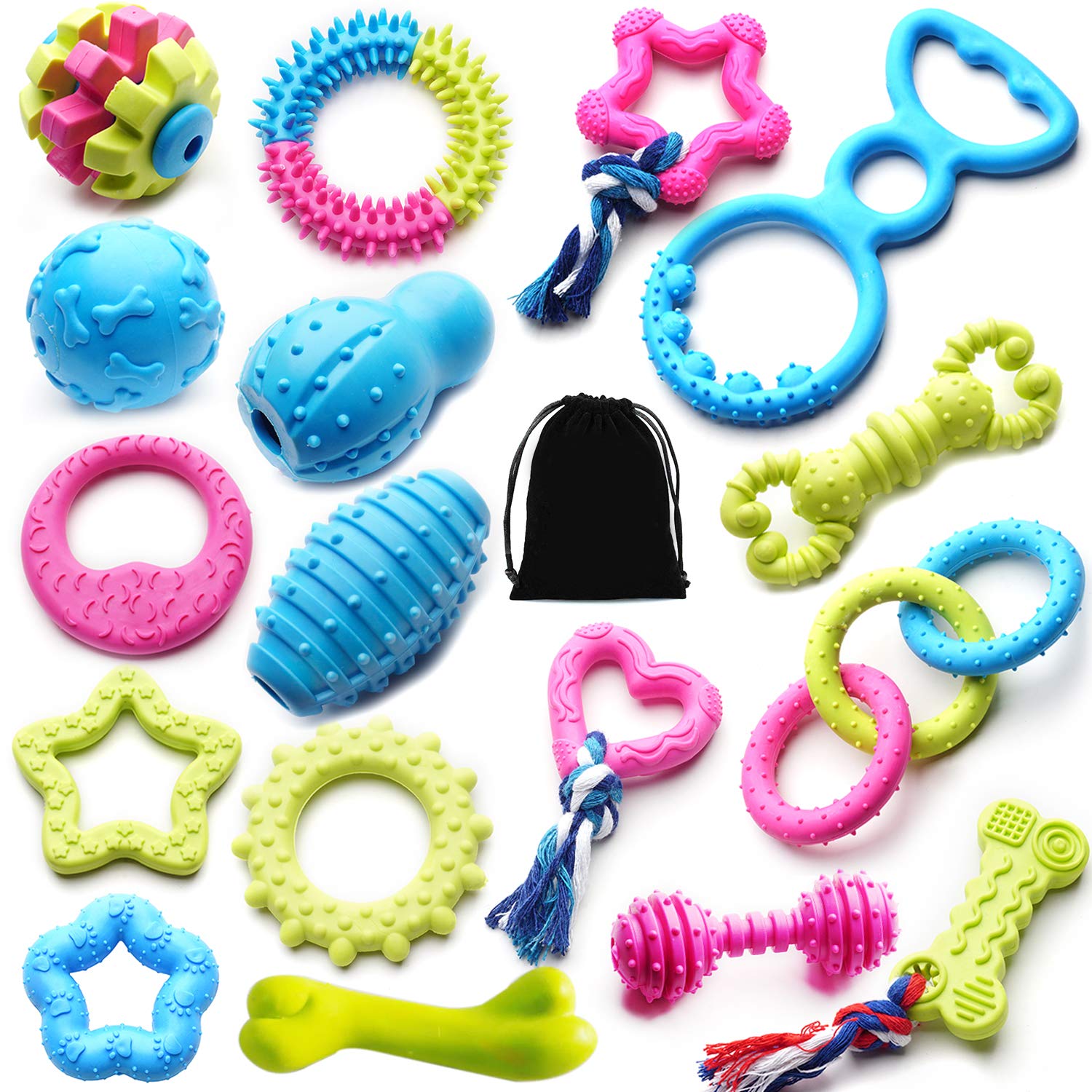 SZKOKUHO small dogs 17-pack chew toys variety shapes for teething and playful routines