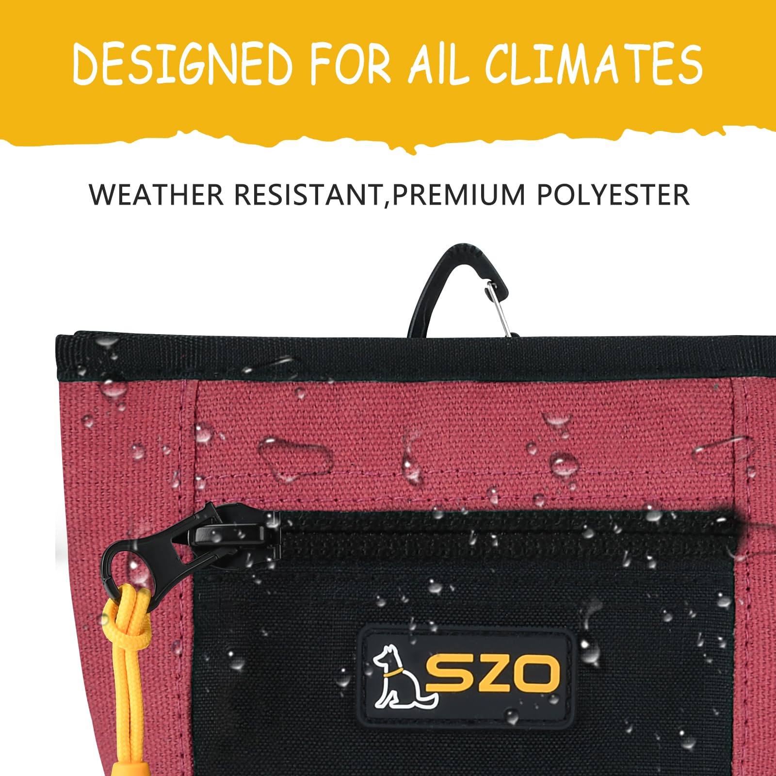 SZO dog treat pouch front zipper pocket secures essentials during training