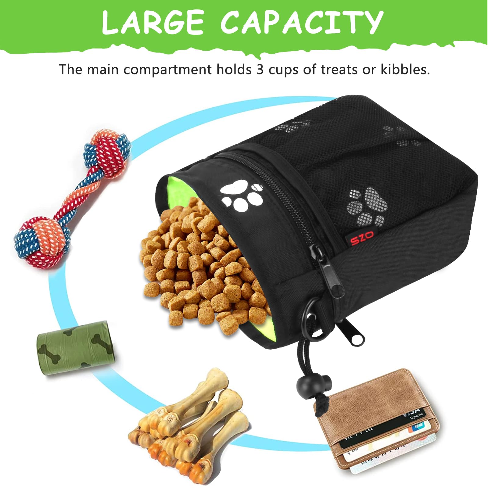 SZO dog treat pouch with waist belt keeps hands free during park sessions
