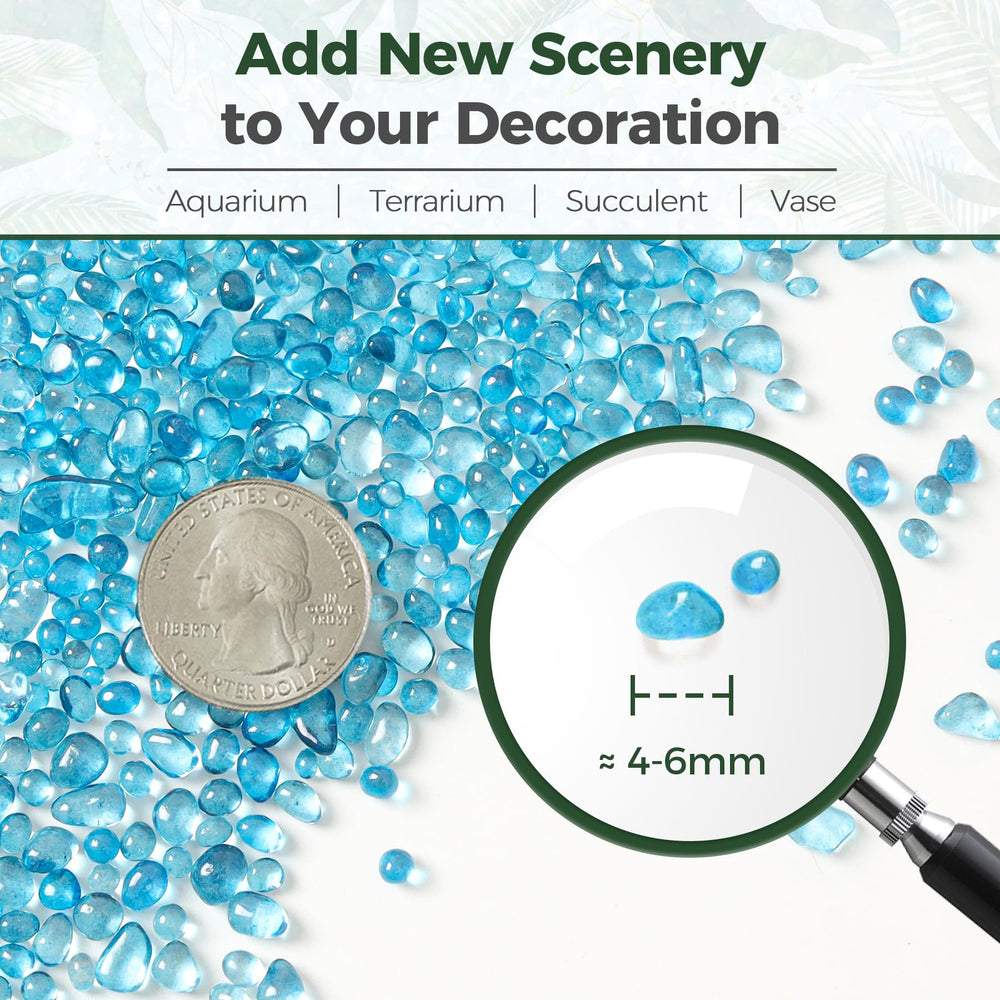 T4U blue decorative gravel for terrariums and planters with vibrant texture.