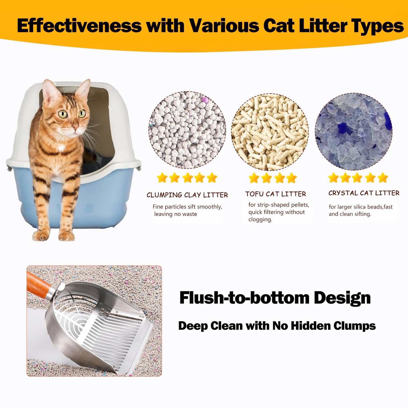 TabifurKitc stainless steel scoop designed for mineral, tofu, and crystal litter.