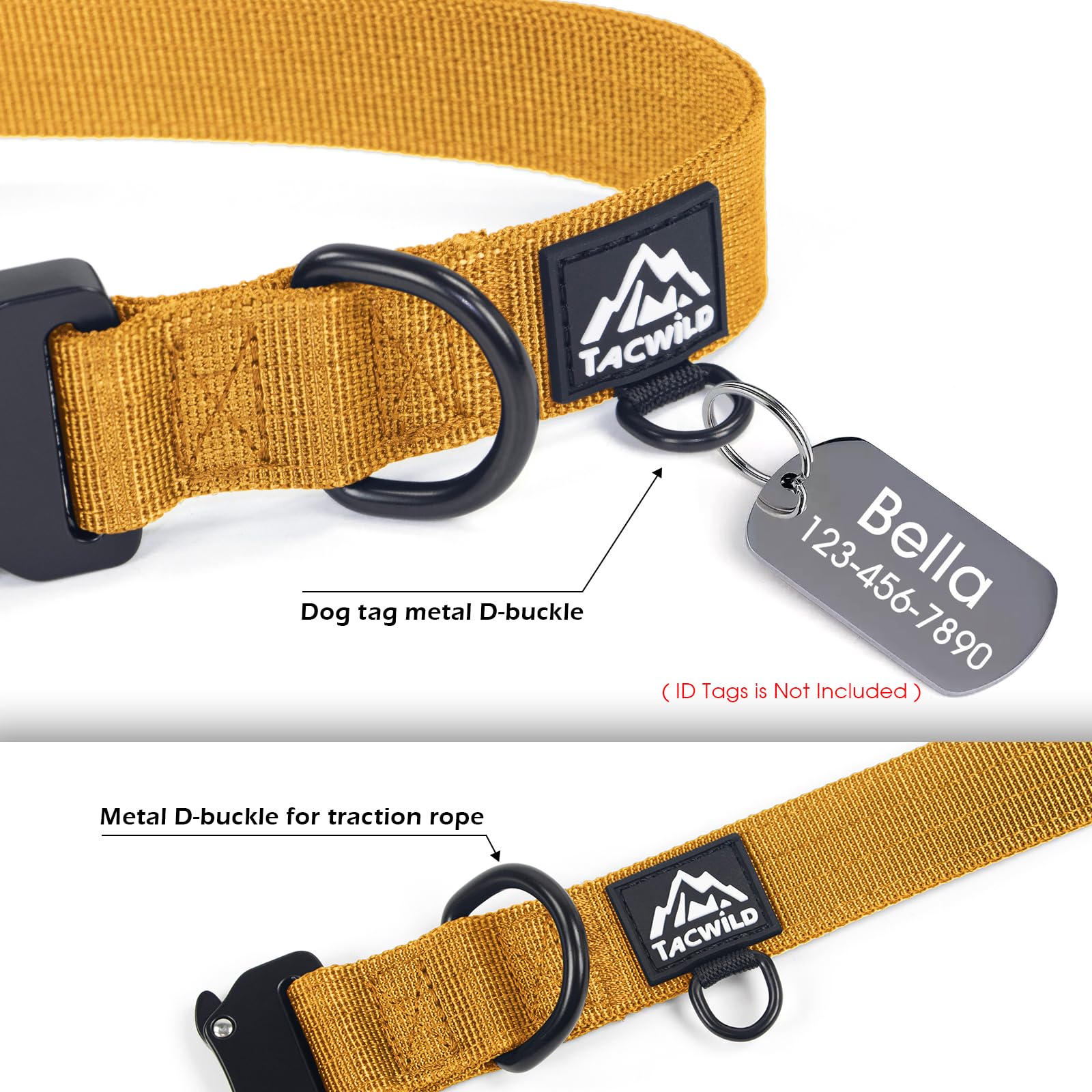 Tacwild D-ring collar provides reliable leash attachment for controlled walks.