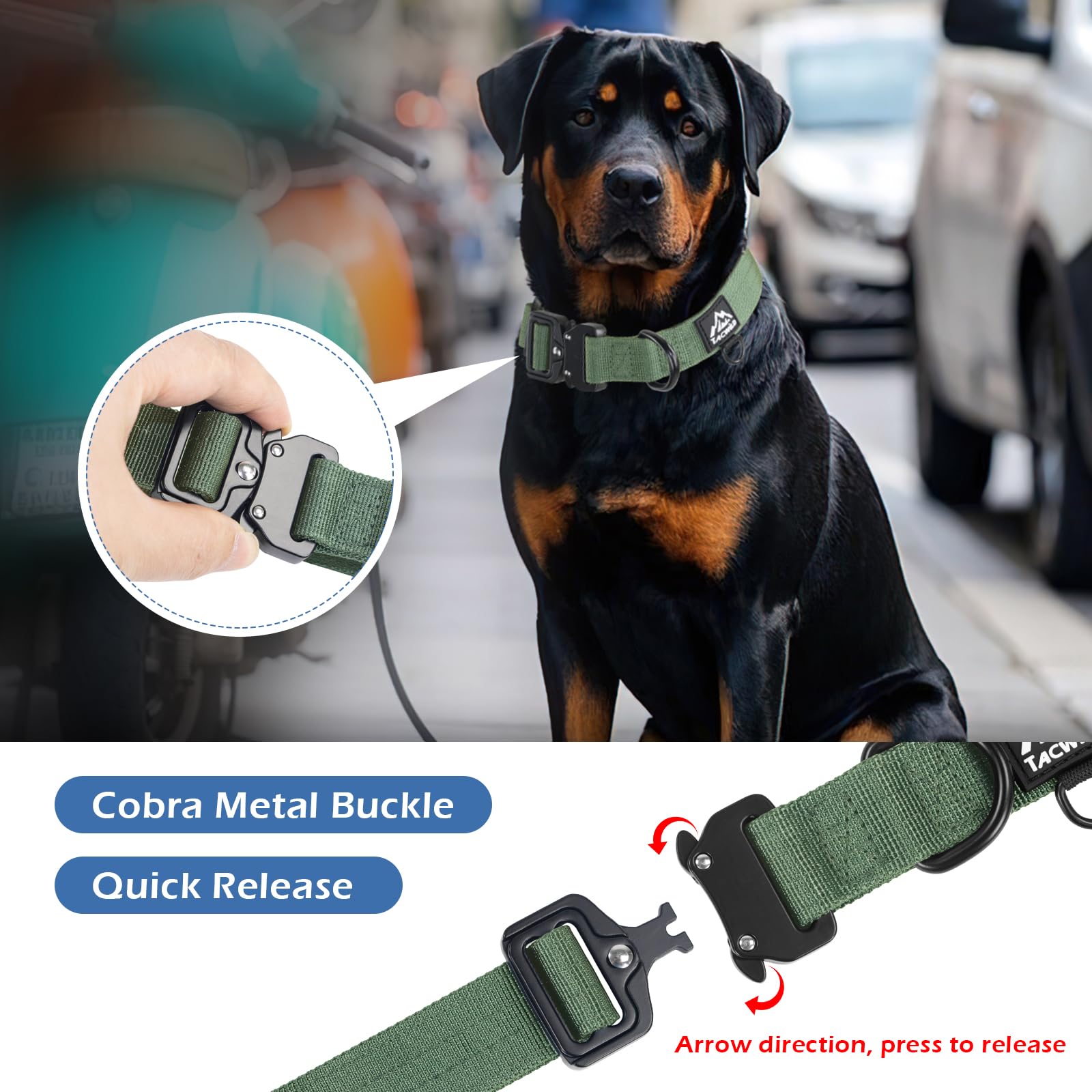 Tacwild large dog collar with D-ring for secure leash attachment