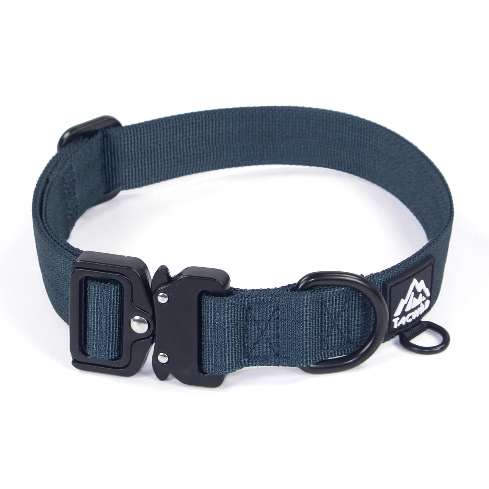 Tacwild heavy-duty dog collar with navy blue finish and quick-release buckle for easy on/off.