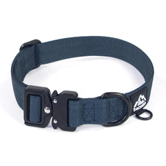 Tacwild heavy-duty dog collar with navy blue finish and quick-release buckle for easy on/off.