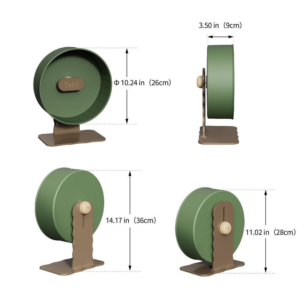 Tafit hamster wheel one-piece base with curved corners adds stability.