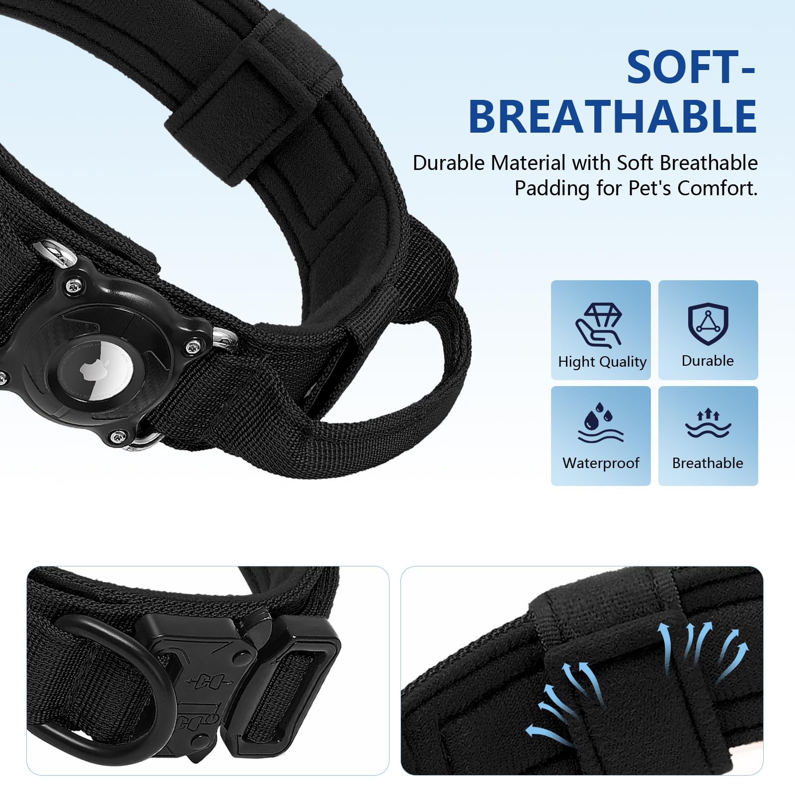 Taghelp AirTag Collar with built-in control handle aids training and handling.