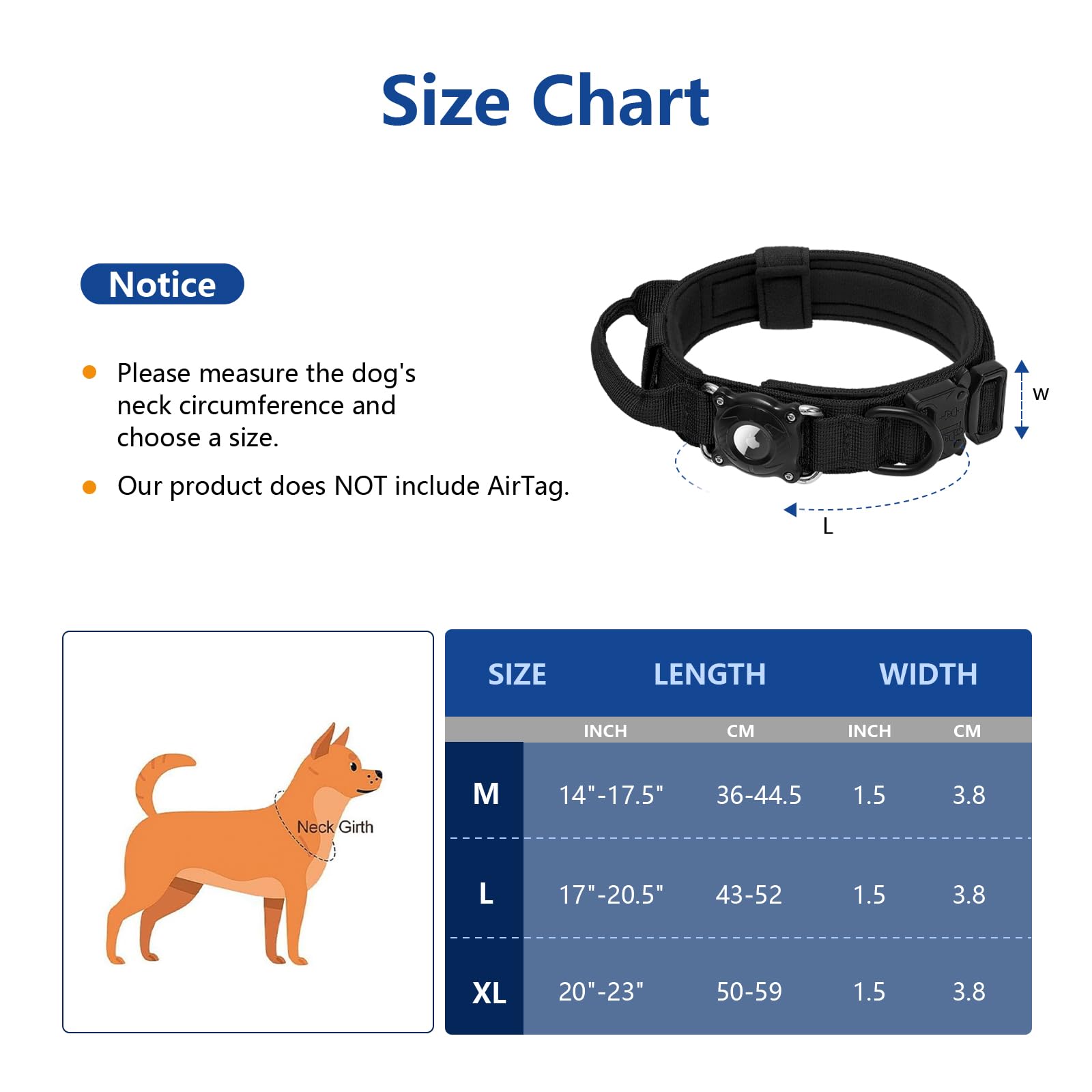 Taghelp AirTag Collar size L fits many medium to large dogs.