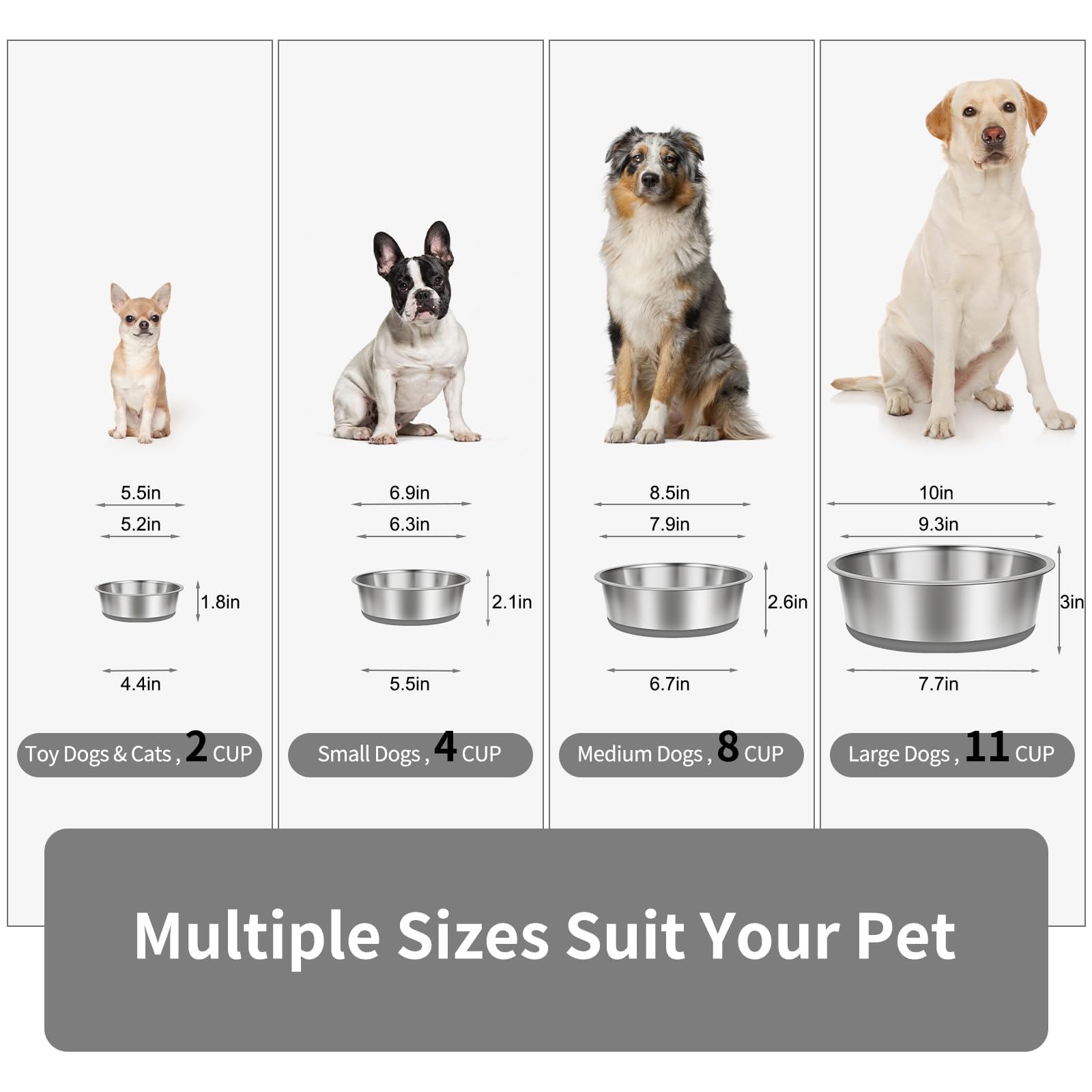 Taglory stainless steel dog bowl with wide opening for easy feeding