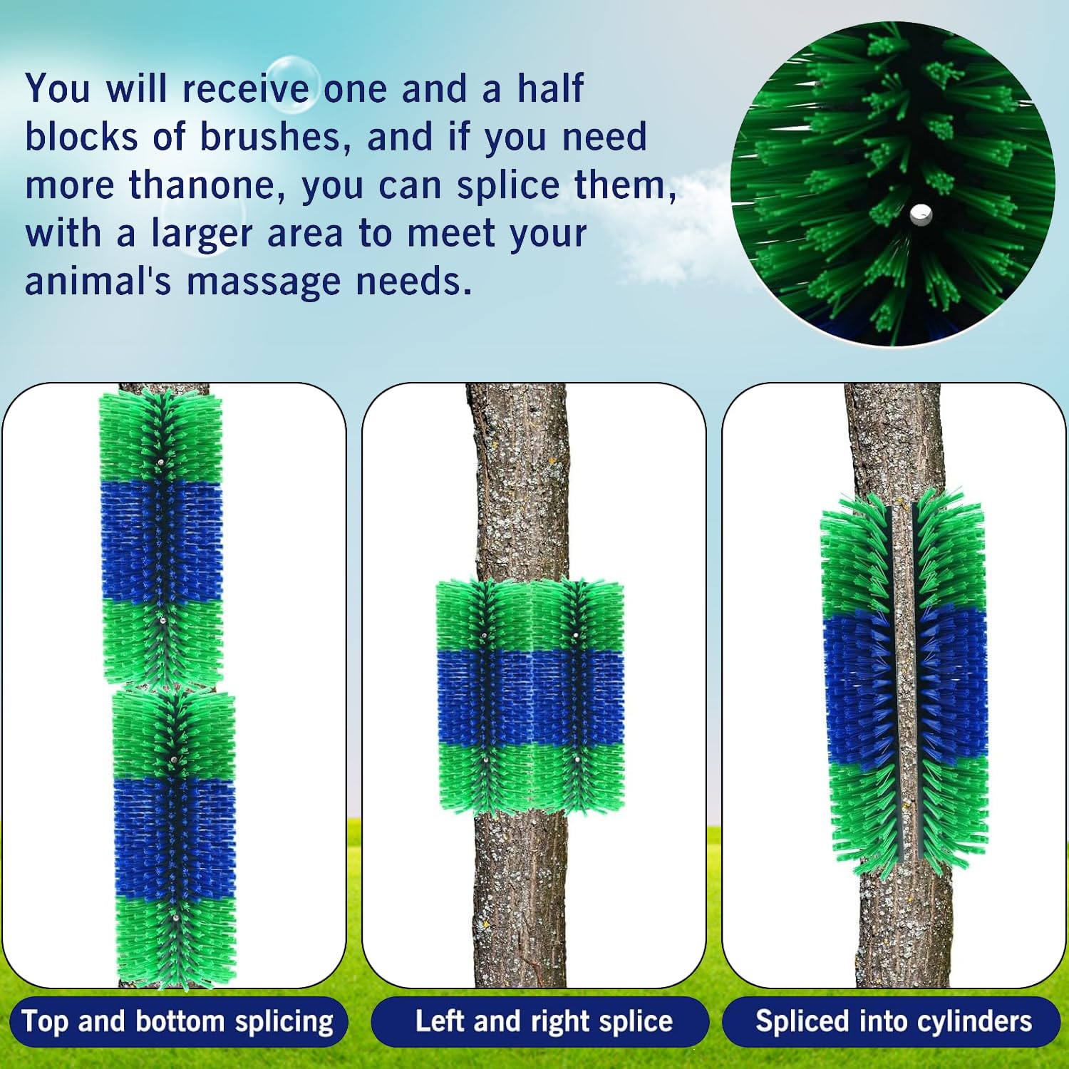 TAGYSH Livestock Scratching Brush on fence supports easy use by horses and cattle