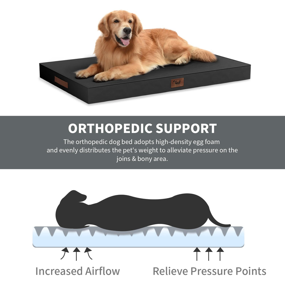 Tail Stories Orthopedic Egg-Crate Foam supports joints for comfort.