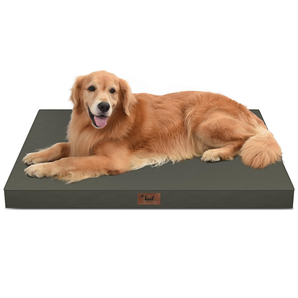 Tail Stories Outdoor All-Weather XL Dog Bed showing waterproof fabric for easy cleanup.