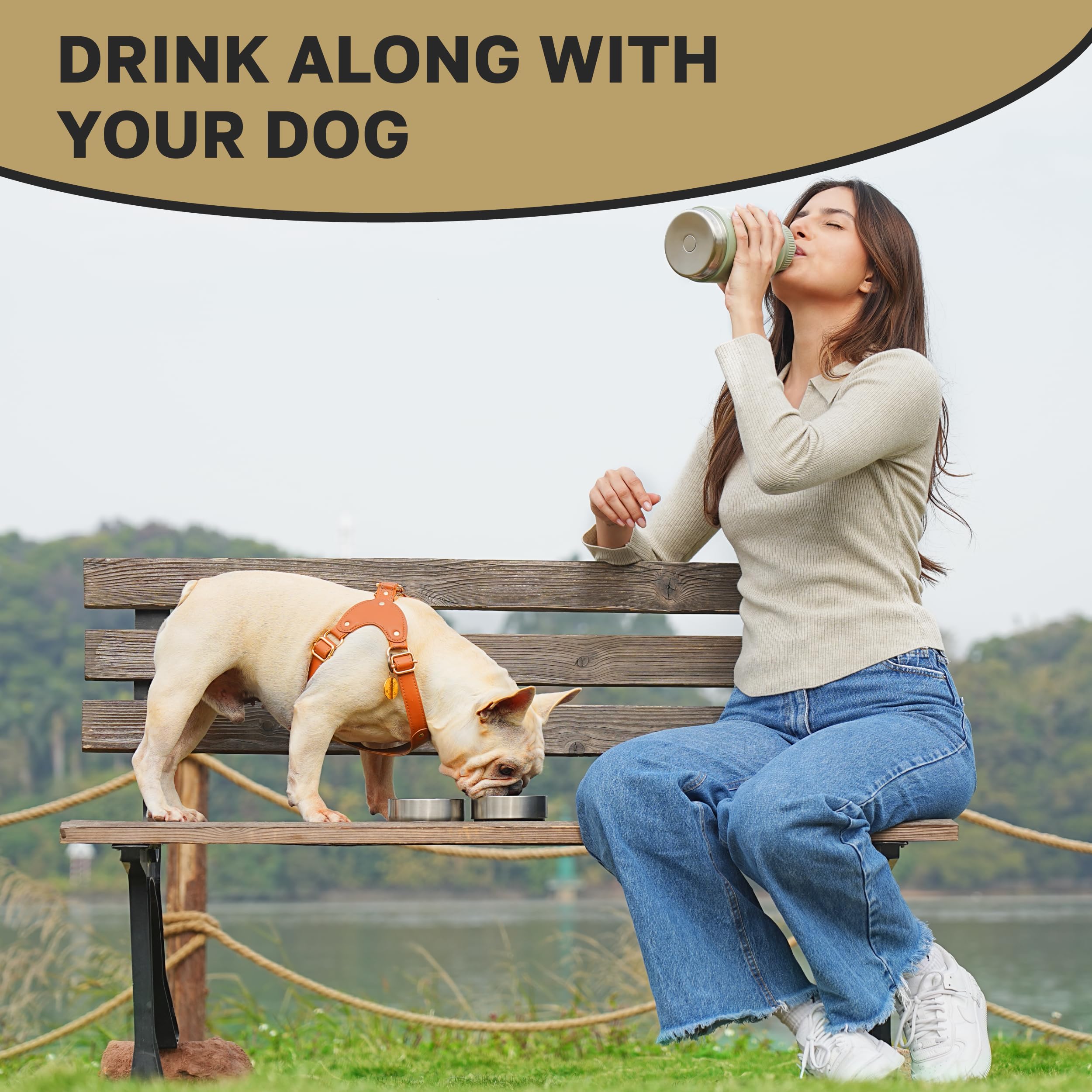 Tail Wagging Love dog hydration on the go with built-in bowls.