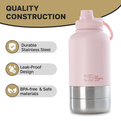 Tail Wagging Love stainless steel bottle with cap closeup keeps drinks clean during adventures.