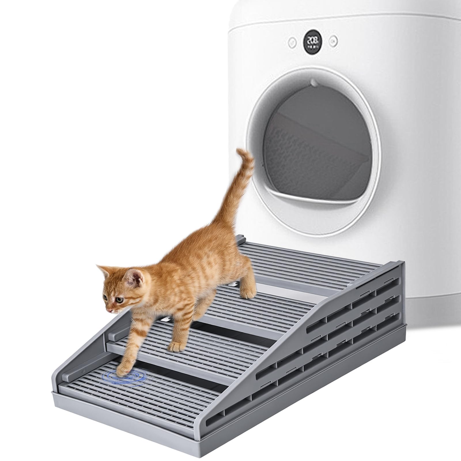 TAILRYTH adjustable litter box step setup supports easy access for cats.