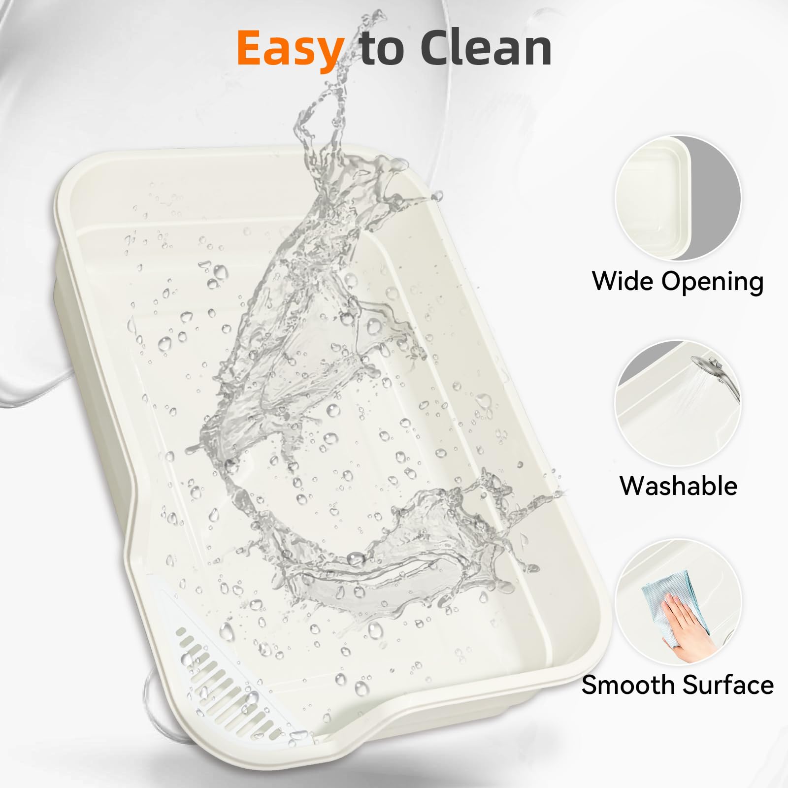 Tailryth open-top litter pan with easy cleaning and good ventilation