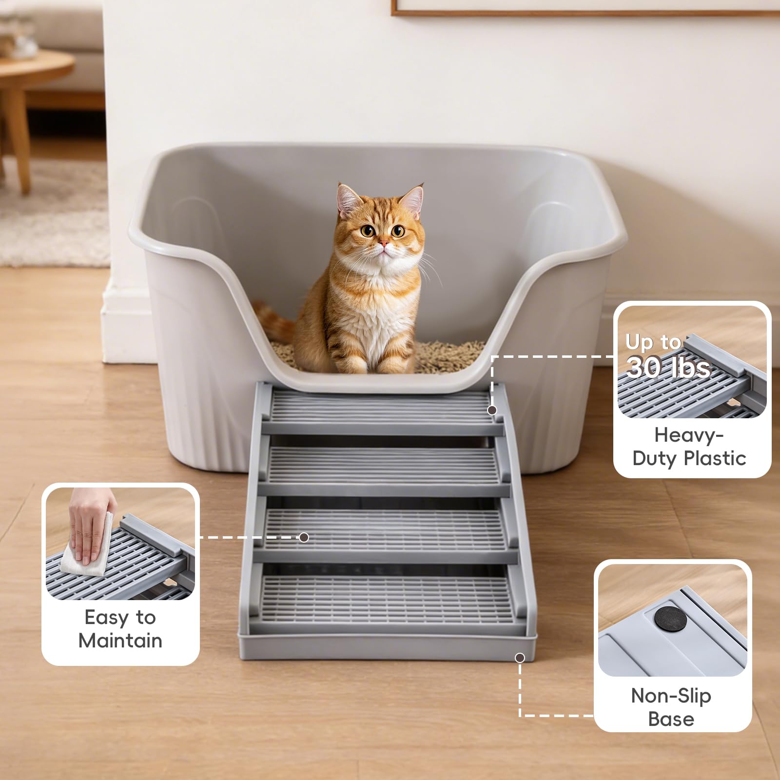 TAILRYTH textured collection tray catches loose litter for easy cleanup.