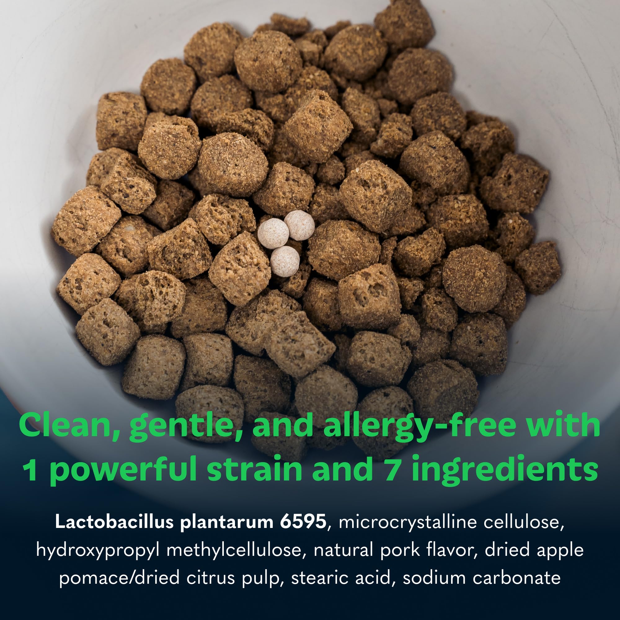 Tails 'N' Tummies tablets in dog bowl for easy daily dosing.