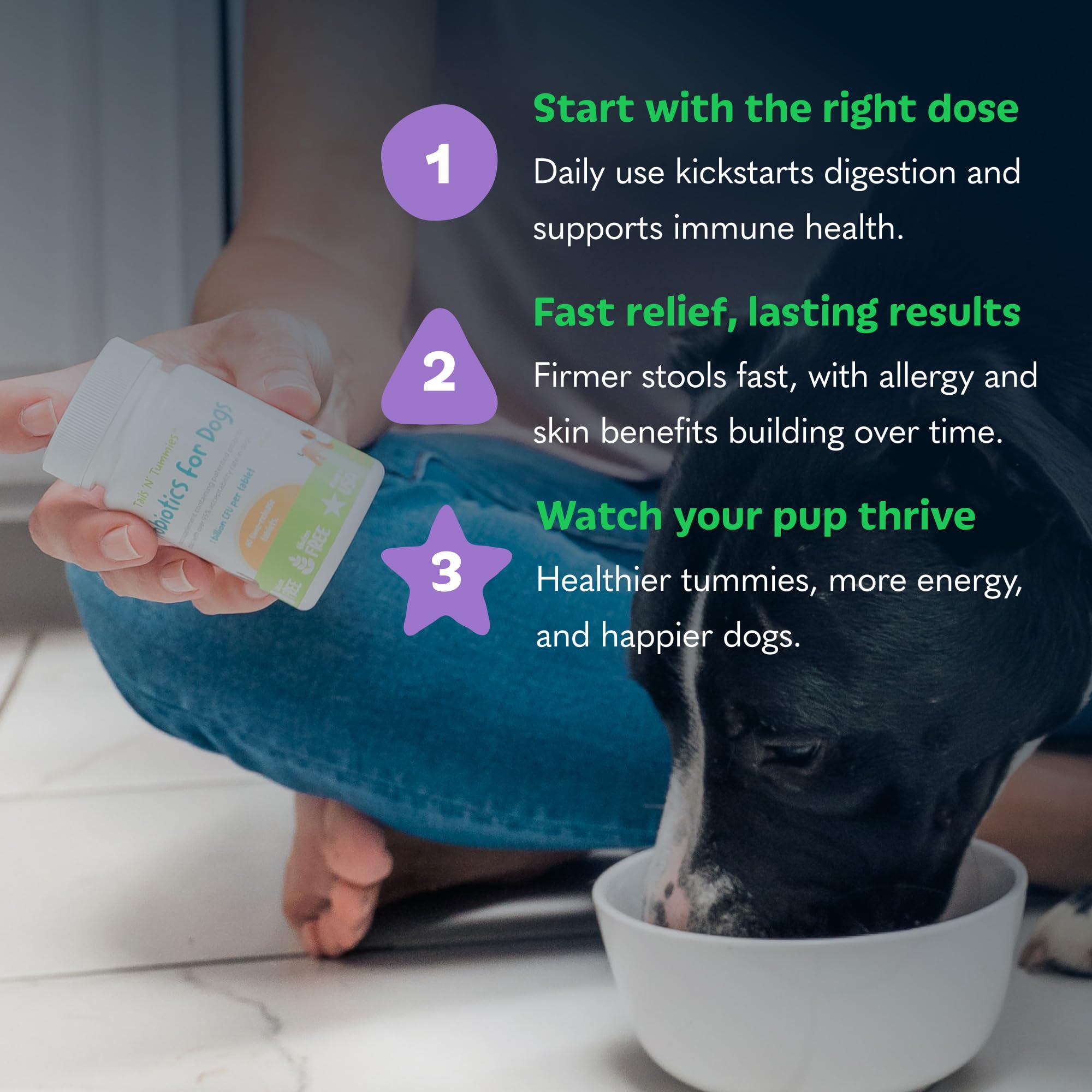 Tails 'N' Tummies packaging showcases a gentle, dog-approved formula.