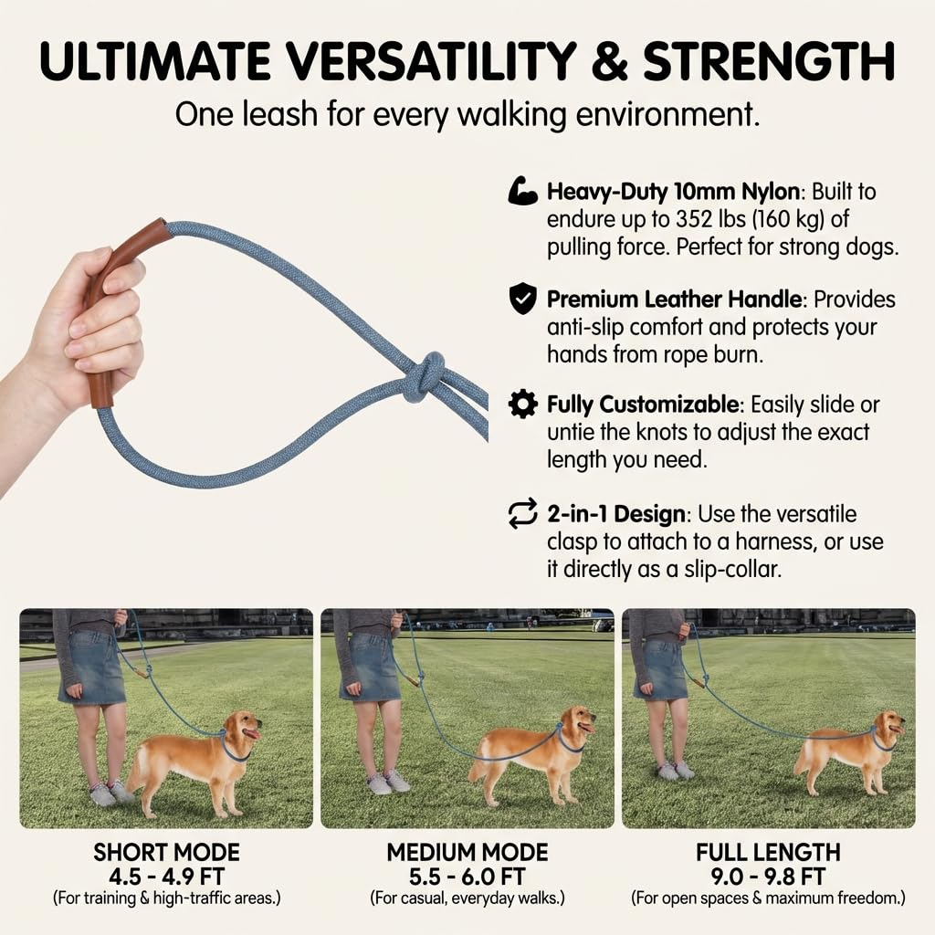 Tails & Tales seven-function convertible leash for varied activities.