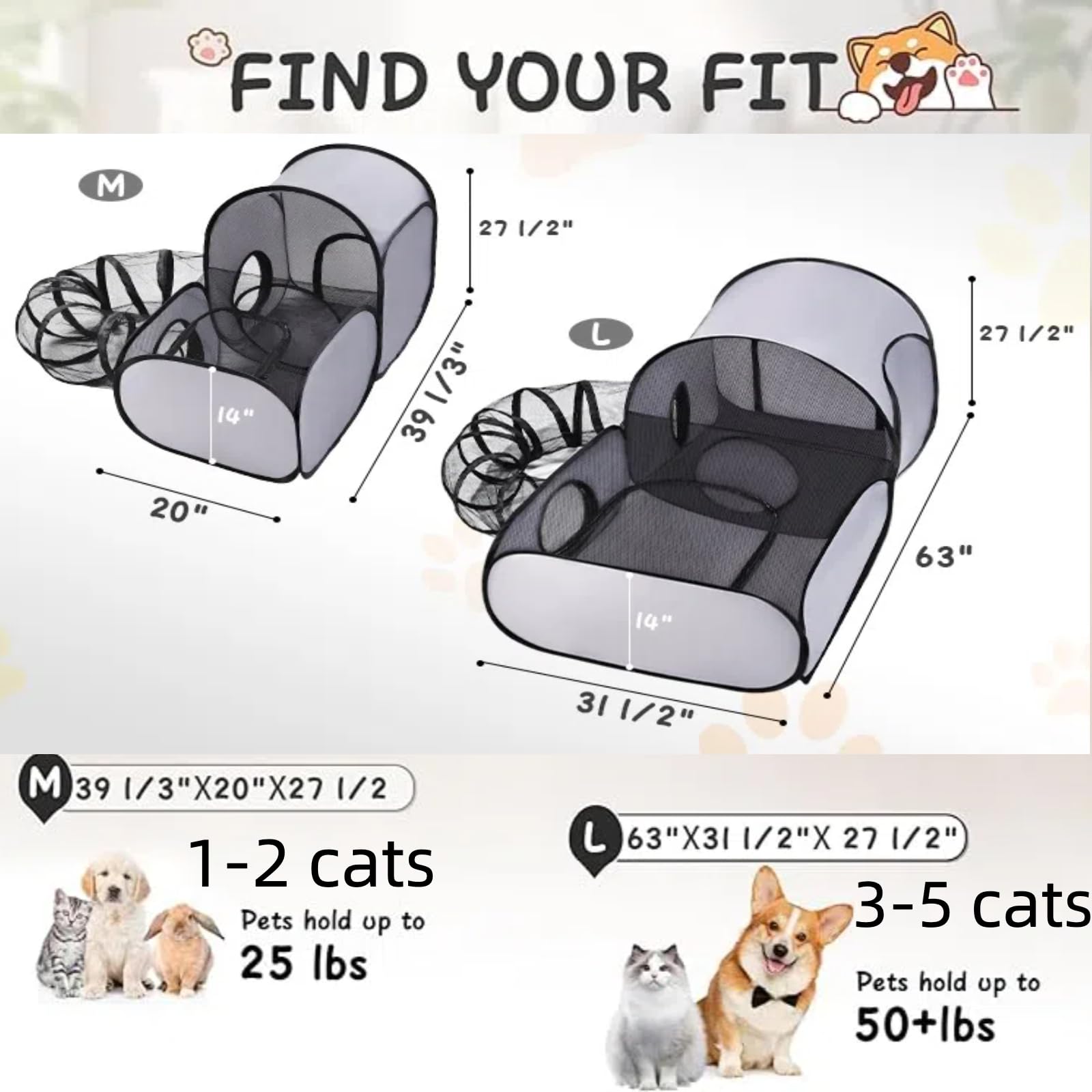 TailTastic cat enclosure tent with soft sides offers cozy indoor retreat.