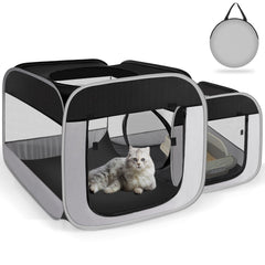 TailTastic large cat playpen with separate areas for feeding, rest, and litter use