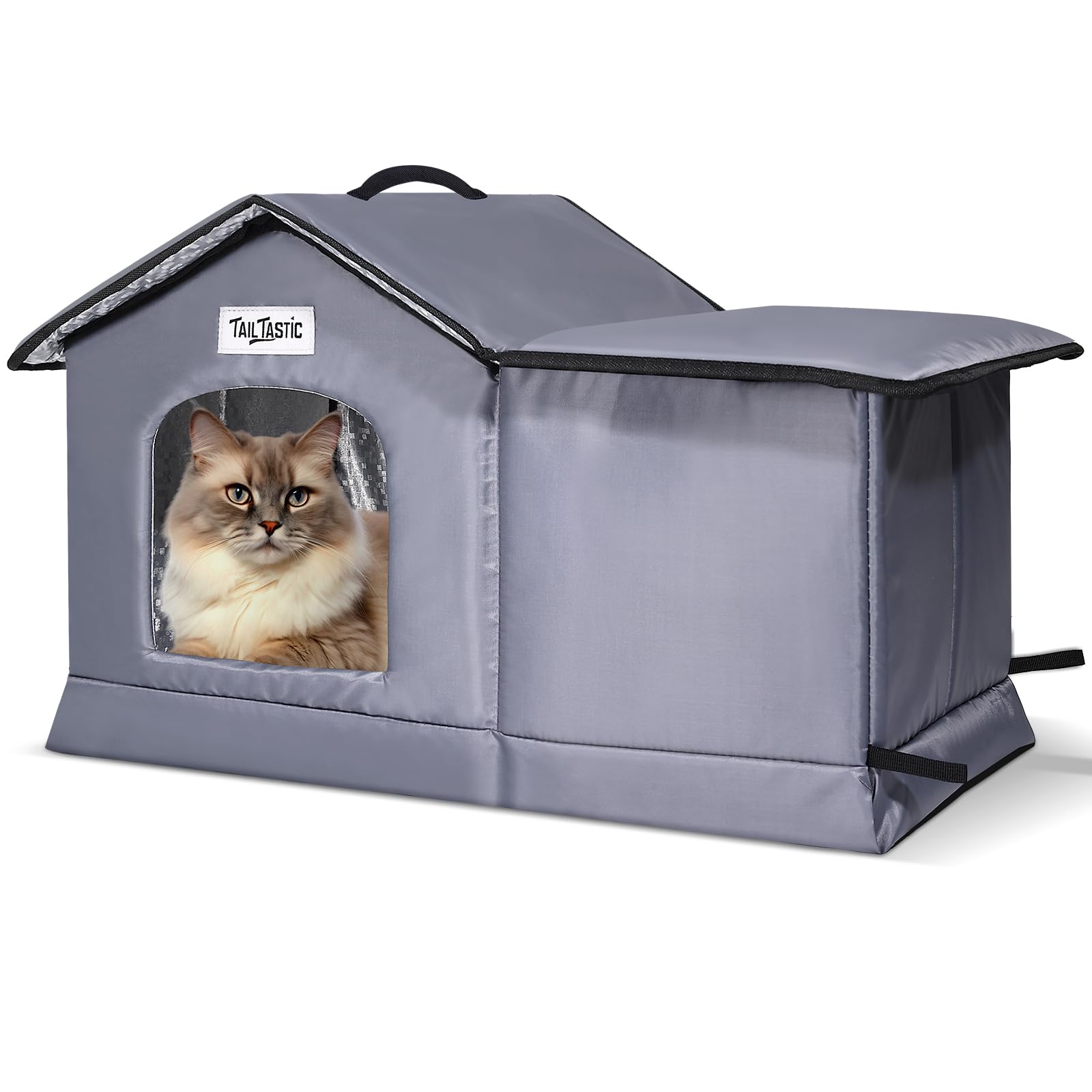 TailTastic outdoor cat house with seamless bottom provides dry shelter in rain
