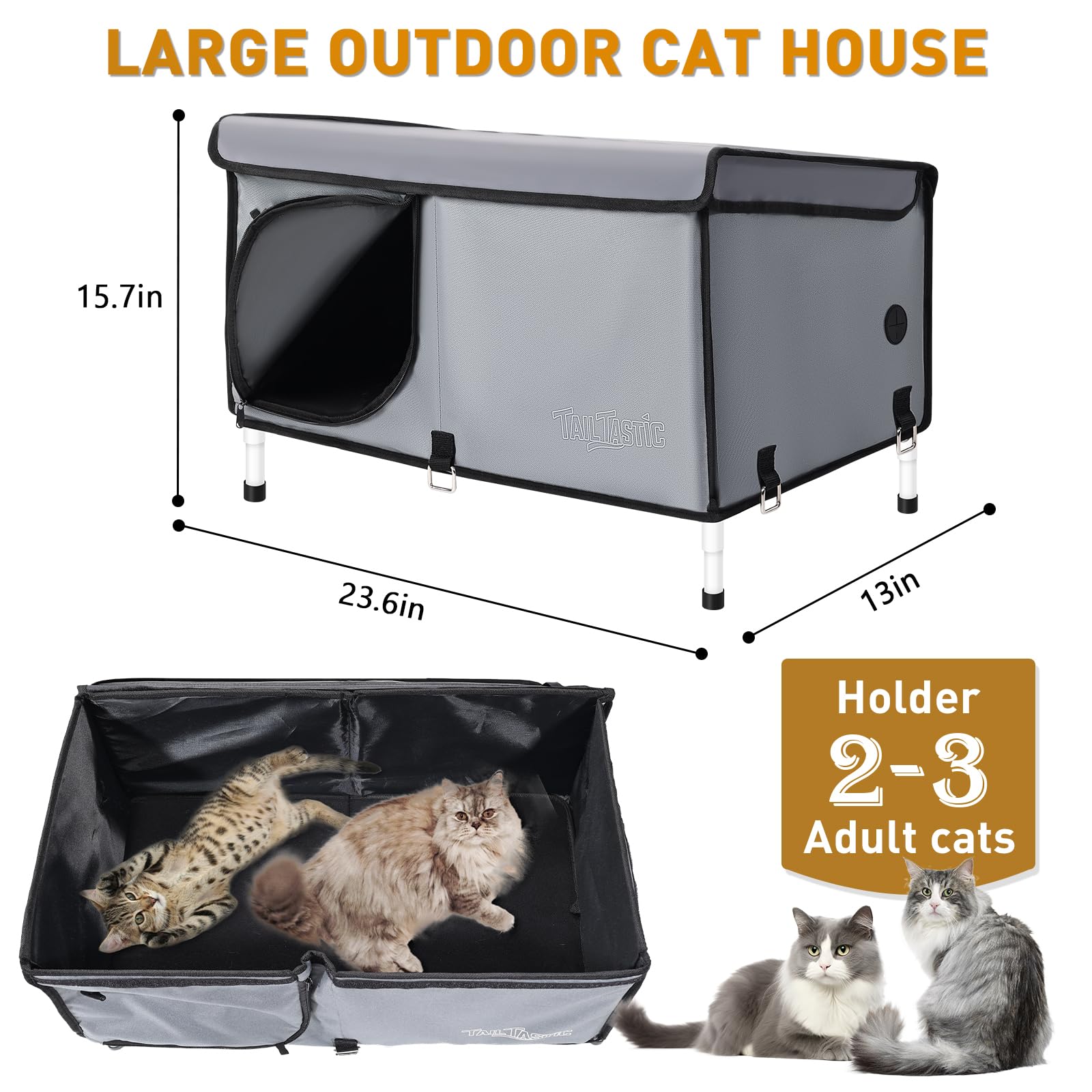 TailTastic waterproof-roof-grey outdoor cat house keeps interior dry during rain.