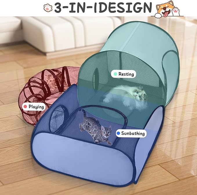 TailTastic outdoor/indoor cat playpen highlights breathable mesh sides.