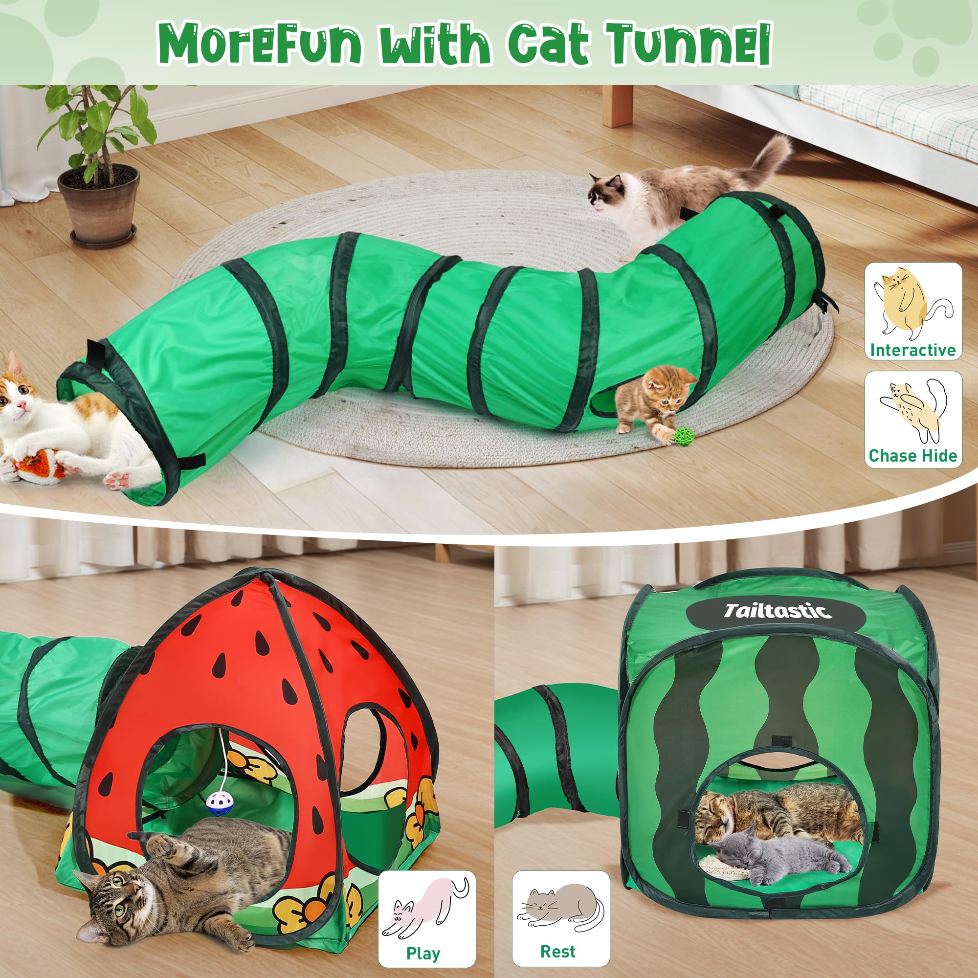 TailTastic Watermelon interactive crinkle balls invite playful hunting action